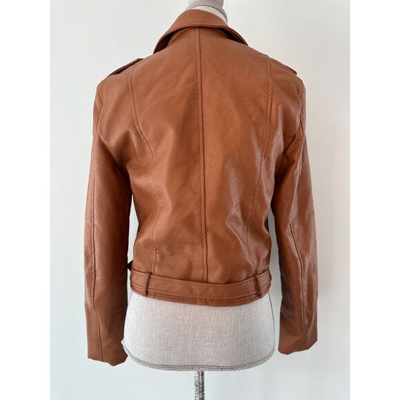 Love Tree Caramel Brown Vegan Leather Moto Biker Jacket size Large - Picture 2 of 9
